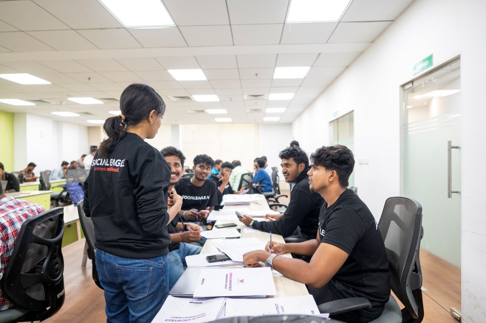 Students working together in modern classroom