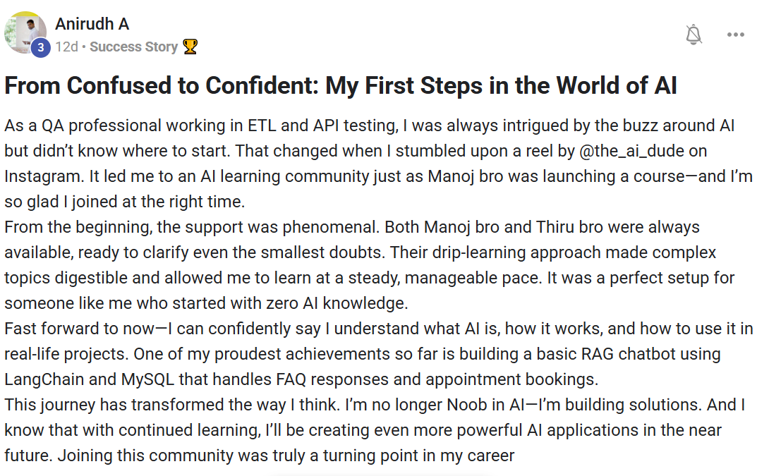 Anirudh A - From Confused to Confident: My First Steps in AI